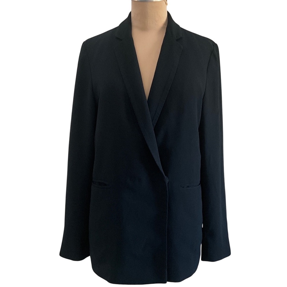 Madewell Lycée Drapey Black Crepe Blazer Concealed Button Career Women's Size 8